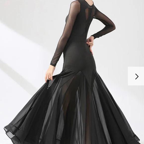 Dance & Sway Black Ballroom Dance Dress Size Large Full Skirt Sheer Long Sleeve - Picture 15 of 15